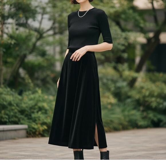 Clio Dresses & Skirts - Vintage Clio Velvet Midi Skirt‎ M Black Side Slit Dark Academia Whimsygoth USA